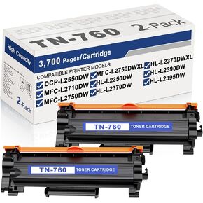 TN760 Toner Cartridge for Brother Printer - 2-Pack Compatible for MFC-L2710DW MFC-L2750DW HL-L2350DW HL-L2370DW HL-L2395DW HL-L2390DW DCP-L2550DW Printers, (High Yield, Black)