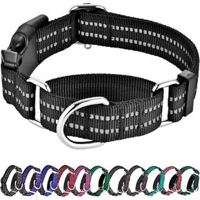 Hikiko Martingale Collar for Dogs Reflective Nylon Dog Collar with Quick Release Buckle Adjustable Training No Slip Dog Collars (Medium, Purple)