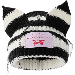 Cat Beanie Crochet Hats for Women Bear Cute Fox Beanie Vintage Beanies Women Hat Grunge Accessories Slouchy Beanies for Women