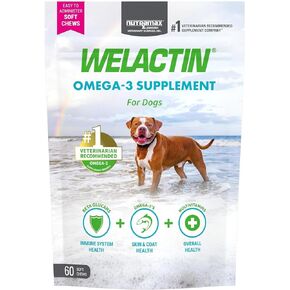 Nutramax Welactin Daily Omega-3 Supplement For Dogs, Skin & Coat Health Plus Overall Health, 60 Soft Chews