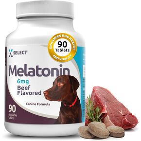 K9 Choice Melatonin for Dogs, 6mg - 90 Beef Flavored Chewable Tablets for Small to Large Dogs - Dog Melatonin for Small Dogs to Large Dogs Breeds - Melatonin for Dogs Sleep - Dog Treats