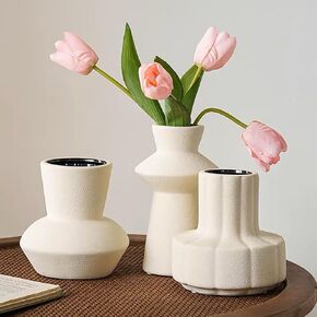 Smiletag Ceramic Modern Farmhouse Vase , Neutral Small for Table, Living Room, Shelf, Bookshelf and Entryway Décor, Set of 3