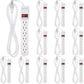 Kanayu 12 Pcs 6 Outlet Surge Protector Power Strip 6 ft Long Extension Electrical Outlet Extender Power Strips with Surge Protection Rectangular Flat Plug Power Strip for Home Office Appliances, Black