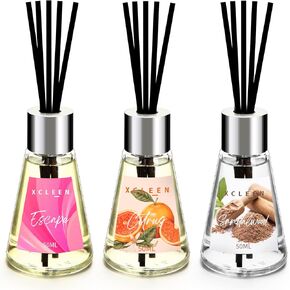 3 Pack Reed Diffuser, Scented Oil Diffuser with 15 Sticks, Escape/Vanilla/Moroccan Amber, Air Freshener for Bathroom & Office, Holiday Home Fragrance, Gift idea, Each 1.7Fl Oz, Total 5.1Oz