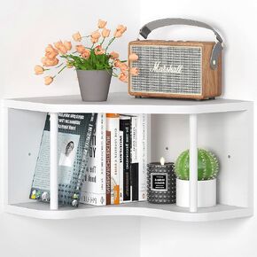 4 Tier Floating Corner Wall Shelves Set of 4, White Wooden Floating Corner Wall Shelf for Wall Décor Storage, L Shaped Corner Shelf Wall Mount for Bedroom, Living Room, Bathroom, Kitchen.
