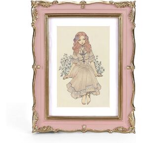 PHAREGE Pink Gold Vintage Frame for 8x10 inch Picture, Ornate Antique Frame with Mat for 5x7 inch Photo, Horizontal or Vertical, Tabletop or Wall