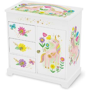 Giggle & Honey Princess Musical Jewelry Box for Girls - Kids Music Box with Drawers, Fairytale Gifts for Girls Birthday, Princess Jewelry Boxes for Ages 3-10 - 9 x 5 x 9.3 in, White