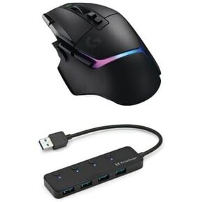 Logitech G502 X Plus Wireless Gaming Mouse (Black) Bundle with 4-Port USB 3.0 Hub (2 Items)