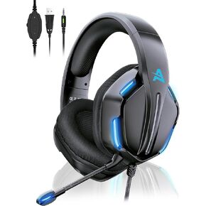 Aimzone Professional Gaming Headset with Noise Cancelling Over Ear Headphones with Mic, Soft Memory Earmuffs, RGB Light, 7.1 Surround Bass and Sound, Wired 3.5mm (Black)