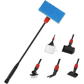 hygger Multi-Use Fish Tank Cleaning Tools Kit, 6 in 1 Aquarium Clean Set with Long Handle Blade Scraper Sponge Scrubber Firm Scrub Brush Fish Net Gravel Rake for Acrylic & Glass Tank