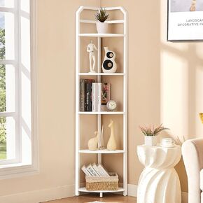MNEETRUNG Corner Shelf, 5-Tier Industrial Corner Bookshelf, Freestanding Corner Shelf Stand with Metal Frame, Open Corner Plant Stand for Small Space, Home Office, Living Room, Bedroom, Brown