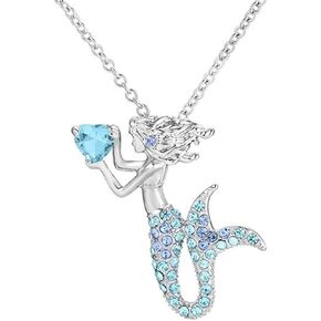 ZZ ZINFANDEL Sliver Mermaid Necklace Pendant for Women Teen Girls,Girl's Mermaid Crystal Heart Necklace Chain Fairy Necklace for Girl Fairy Necklace Birthday Gifts in Kuwait