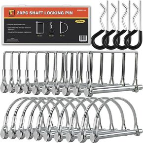 Wellmax 20 Pcs Shaft Locking Pin in 1/4", 5/16" and 3/8" Diameter Zinc-Plated Heavy Duty Safety Pins, Trailer Hitch Pin for Trailer Lock and Hitch Pin Lock for Farm Lawn Garden Wagons, Gold Color