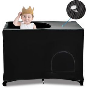 South to East Pack N Play Blackout Cover, 100% Breathable Blackout Mini Crib Cover, Stretchy Blackout Canopy Cover for Pack and Play, Travel Netting Tents outdoor, Blocks 90% of Light