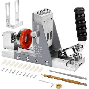 Xincere Upgraded Same-side operation Pocket Hole Jig Kit with Addtional Slider Jig, Adjustable Full Metal All-in-One Heavy Duty Woodworking Pocket Dowel Hole Jig Set