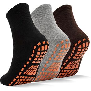SkiBeaut Men Grips Socks Non Slip Sticky 3 Pairs Tile Wood Floors Anti-Skid Pilates Yoga Socks Barre Hospital Slipper Socks