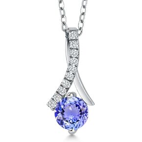 Gem Stone King 925 Sterling Silver Tanzanite Pendant Necklace For Women (1.05 Cttw, Gemstone Birthstone, Round 6MM, With 18 Inch Silver Chain)