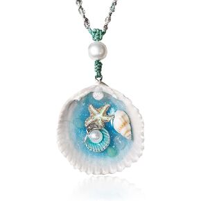 Ocean-Inspired Necklace With Conch, Starfish, Turquoise And Tiger Eyes For Summer Beach Vibes - Adjustable Rope Perfect For Zodiac Signs