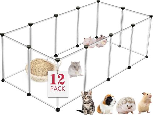 VISCOO 12 Panels Small Animal Playpen,Pet Playpen with Waterproof Mat,C&C Cage for Guinea Pigs,Puppy Play Pen,Bunny Playpen,Indoor Outdoor Portable Metal Wire Yard Fence in Kuwait