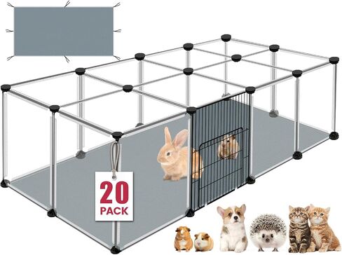 VISCOO 12 Panels Small Animal Playpen,Pet Playpen with Waterproof Mat,C&C Cage for Guinea Pigs,Puppy Play Pen,Bunny Playpen,Indoor Outdoor Portable Metal Wire Yard Fence in Kuwait