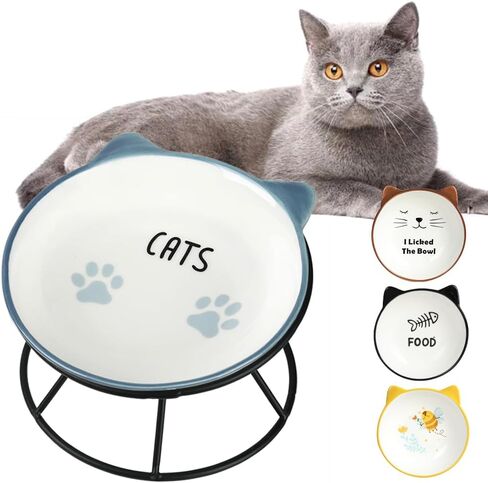 Cat Bowls for Indoor Cats, Elevated Cat Bowl with Metal Stand Raised Ceramic Cat Dish Whisker Friendly Pet Water or Food Feeding Cats, Kitten, Puppies and Small Dogs Dishwasher Safe, Cat Face in Kuwait