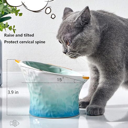 Raised Tilted Ceramic Cat Food Bowl - Cute Pink Fish Shape Elevated Slanted Shallow Angled Cat Dish - Personalized Pet Feeder for Kitty Dry Wet Treats Feeding - Ergonomic Anti Vomiting Whisker Fatigue in Saudi Arabia