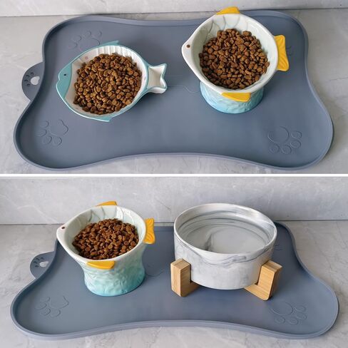 Raised Tilted Ceramic Cat Food Bowl - Cute Pink Fish Shape Elevated Slanted Shallow Angled Cat Dish - Personalized Pet Feeder for Kitty Dry Wet Treats Feeding - Ergonomic Anti Vomiting Whisker Fatigue in Saudi Arabia