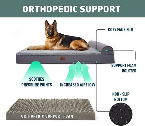 سرير كلب كبير لتقويم العظام من Eterish للكلاب المتوسطة والكبيرة التي يصل وزنها إلى 75 رطلاً، وأريكة أريكة للكلاب بسمك 3 بوصات مع غطاء قابل للإزالة، وسرير للحيوانات الأليفة قابل للغسل في الغسالة، رمادي in Kuwait