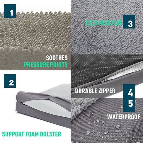 سرير كلب كبير لتقويم العظام من Eterish للكلاب المتوسطة والكبيرة التي يصل وزنها إلى 75 رطلاً، وأريكة أريكة للكلاب بسمك 3 بوصات مع غطاء قابل للإزالة، وسرير للحيوانات الأليفة قابل للغسل في الغسالة، رمادي in Kuwait