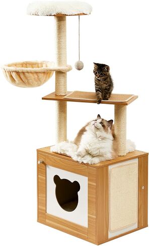 Made4Pets Modern Cat Tree for Large Cat, Wood Cat Tower Heavy Duty with Scratch Post for Indoor Big Cats, 51" Extra Tall Cat Condo Sturdy Frisco Castle with Clear Bowl for Kittens Maine Coon 20Lbs in Saudi Arabia