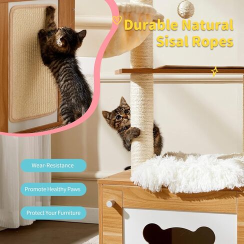 Made4Pets Modern Cat Tree for Large Cat, Wood Cat Tower Heavy Duty with Scratch Post for Indoor Big Cats, 51" Extra Tall Cat Condo Sturdy Frisco Castle with Clear Bowl for Kittens Maine Coon 20Lbs in Saudi Arabia