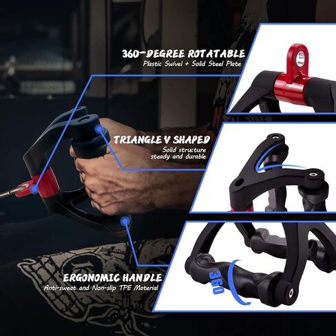 Double D Handle for Cable Machine - Ergonomic Row Handle Cable Attachment - Triangle V Bar Grip LAT PullDown Attachments for Home Gym in Kuwait