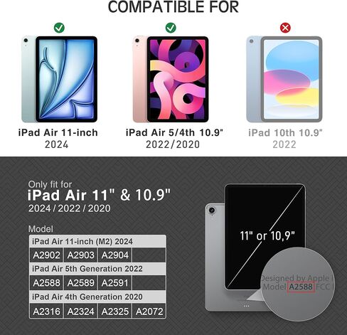 حافظة KingBlanc iPad Air الجيل الخامس/الرابع (2022/2020) مع حامل أقلام Apple، غطاء ذكي من الجلد النباتي، إيقاظ تلقائي متعدد الحوامل قابل للتعديل، حافظة لجهاز iPad Air 10.9 بوصة، أحمر × أزرق داكن in Kuwait