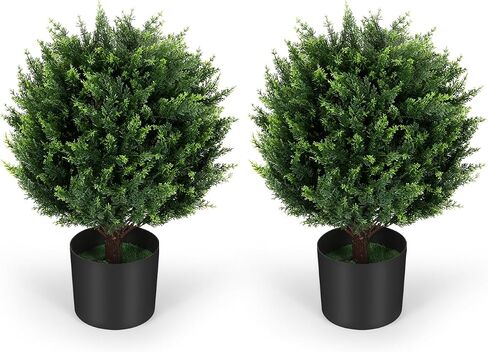 Keepinno 21''T Artificial Cedar Topiary Ball Tree 2 Pack, Outdoors Artificial Shrubs Fake Plants Uv Rated Potted Plants for Outdoor, Indoor, Front Door, Office Decor. in Saudi Arabia