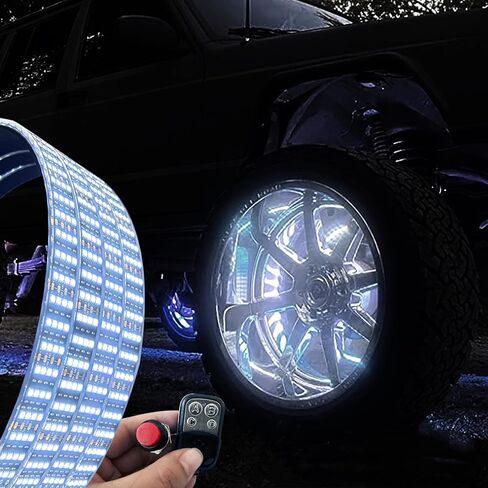 Sando Tech 15.5" Quad Row Pure White Rim Light Strobe/Breathe LED Illuminated Wheel Ring Light Switch/Remote Ctrl Black Base 1152Leds 100W Bright White Tire Lights(15.5inch) in Saudi Arabia