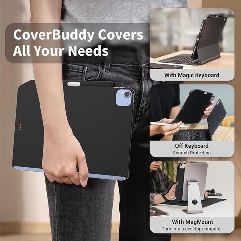 جراب مغناطيسي SWITCHEASY CoverBuddy 2022-2020 10.9 بوصة iPad Air 5 و4 وiPad Pro 11 بوصة، متوافق مع لوحة المفاتيح السحرية، مع حامل قلم رصاص يدعم شحن قلم Apple - أسود (لوحة المفاتيح غير متضمنة) in Kuwait