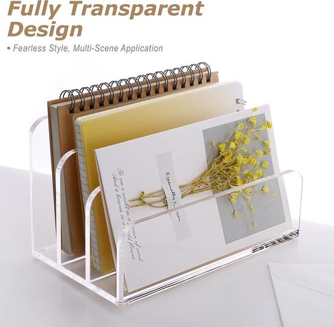 سانروي منظم ملفات شفاف مكون من 5 اقسام، حامل منظم لسطح المكتب من الاكريليك، منظم لتخزين المستندات والمجلات والرسائل البريدية للمكتب والمنزل والمكتب والمدرسة in Kuwait