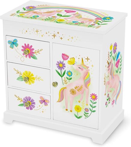 Giggle & Honey Musical Princess Jewelry Box for Girls - Fairytale Kids Music Box with Drawers, Princess Gifts for Little Girls Birthday, Jewelry Boxes for Ages 3-10 - 9.5 x 7.8 x 9.5 in, White in Saudi Arabia