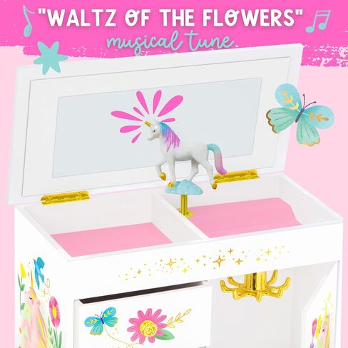 Giggle & Honey Musical Princess Jewelry Box for Girls - Fairytale Kids Music Box with Drawers, Princess Gifts for Little Girls Birthday, Jewelry Boxes for Ages 3-10 - 9.5 x 7.8 x 9.5 in, White in Saudi Arabia