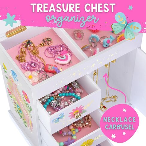 Giggle & Honey Musical Princess Jewelry Box for Girls - Fairytale Kids Music Box with Drawers, Princess Gifts for Little Girls Birthday, Jewelry Boxes for Ages 3-10 - 9.5 x 7.8 x 9.5 in, White in Saudi Arabia