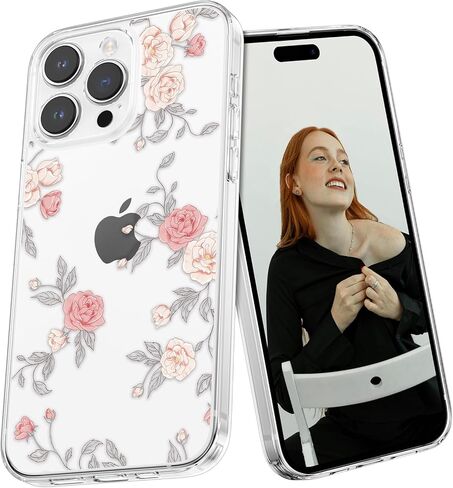 حافظة XIZYO مصممة لهاتف iPhone 13 Pro مقاس 6.1 بوصة، حافظة رفيعة بتصميم مطبوع عليها زهور بنمط وردي للفتيات والنساء، غطاء واقٍ مقاوم للصدمات من مادة TPU، أسود in Kuwait