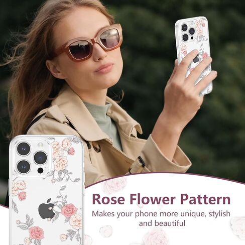 حافظة XIZYO مصممة لهاتف iPhone 13 Pro مقاس 6.1 بوصة، حافظة رفيعة بتصميم مطبوع عليها زهور بنمط وردي للفتيات والنساء، غطاء واقٍ مقاوم للصدمات من مادة TPU، أسود in Kuwait