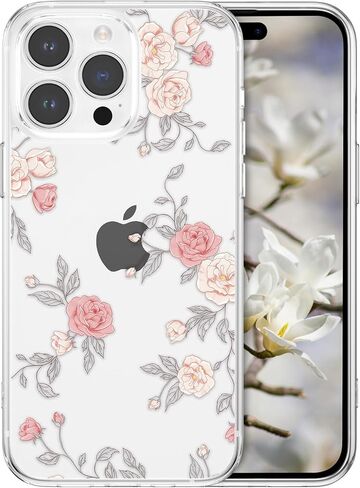 حافظة XIZYO مصممة لهاتف iPhone 13 Pro مقاس 6.1 بوصة، حافظة رفيعة بتصميم مطبوع عليها زهور بنمط وردي للفتيات والنساء، غطاء واقٍ مقاوم للصدمات من مادة TPU، أسود in Kuwait