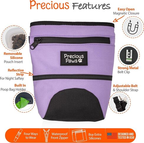 Precious Paws Large Dog Treat Pouch for Training with Magnetic Closure, Removable Silicone Insert - Wear on Shoulder, Crossbody, Belt Clip, Waist Belt - Poop Bag Dispenser, iPhone Holder in Kuwait