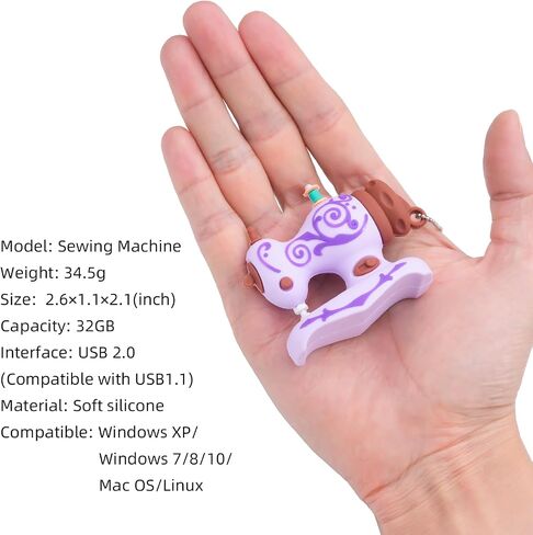 BorlterClamp 32GB USB Flash Drive Cute Cartoon Sewing Machine Model Memory Stick, Gift for Students and Children (Purple) in Saudi Arabia