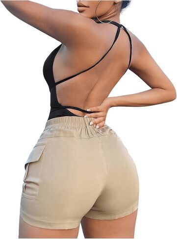 شورت نسائي كاجوال عالي الخصر من COZYEASE مع جيوب، شورت مرن ملائم للشارع in Kuwait