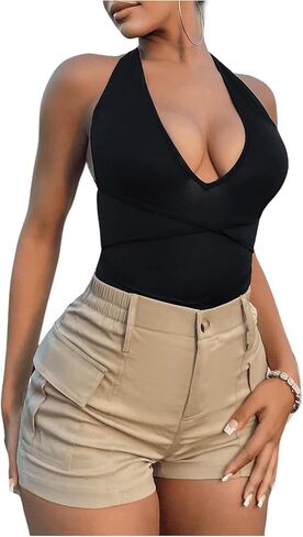 شورت نسائي كاجوال عالي الخصر من COZYEASE مع جيوب، شورت مرن ملائم للشارع in Kuwait