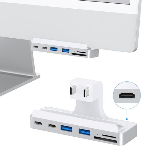 موزع USB 6 في 1 من جيوكلي لاجهزة اي ماك 24 انش (M1/M3)، محول اي ماك USB متعدد المنافذ مع نوع C 10Gbps، قارئ بطاقات SD/TF ومحطة توصيل اي ماك 24 2021/2023 | ملحقات اي ماك in Kuwait