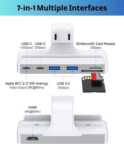 موزع USB 6 في 1 من جيوكلي لاجهزة اي ماك 24 انش (M1/M3)، محول اي ماك USB متعدد المنافذ مع نوع C 10Gbps، قارئ بطاقات SD/TF ومحطة توصيل اي ماك 24 2021/2023 | ملحقات اي ماك in Kuwait