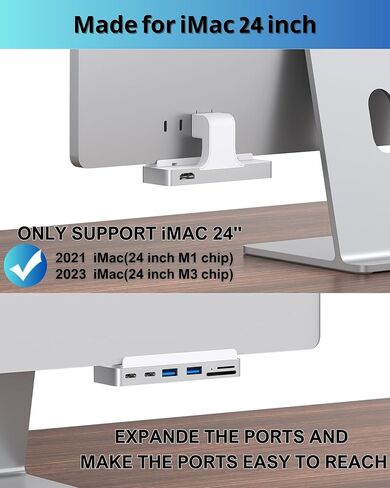 موزع USB 6 في 1 من جيوكلي لاجهزة اي ماك 24 انش (M1/M3)، محول اي ماك USB متعدد المنافذ مع نوع C 10Gbps، قارئ بطاقات SD/TF ومحطة توصيل اي ماك 24 2021/2023 | ملحقات اي ماك in Kuwait